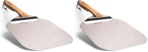 Image of Chef Pomodoro Aluminum Metal Pizza Peel with Foldable Wood Handle for Easy Storage, Pizza Spatula, Gourmet Luxury Pizza Paddle for Baking Homemade Pizza Bread (12 inch) (Pack of 2)