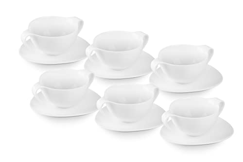 FranquiHogar - Juego de Tazones OVUM para Consomé 12 Piezas - Apto Lavavajillas y Microondas - Versátil para Cremas, Sopas y Postres - Porcelana Blanca, 350cc, Porcelana