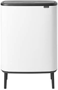 Brabantia Bo Hi Touch Top Trash Can - 16 Gal Inner Buckets (White) Waste/Recycling Garbage Can, Removable Compartment, Raised Legs