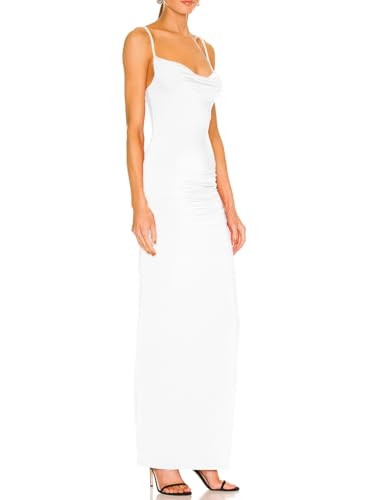 Image of Aigeman Women Spaghetti Straps Cowl Neck Maxi Dress Bodycon Formal Dresses Ruched High Slit Cocktail Party Dress 60