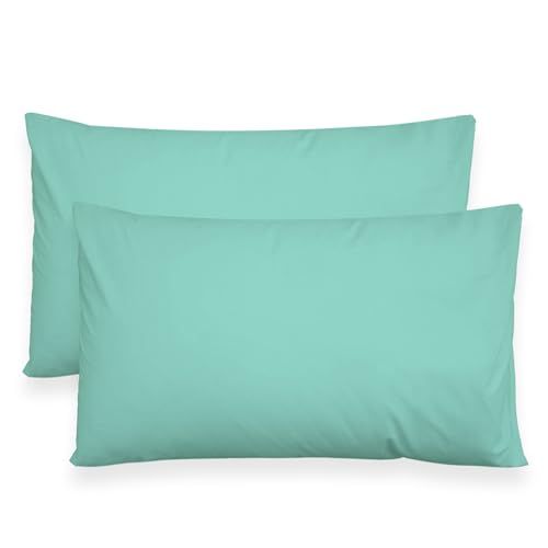 Coppia Federe Cuscini Letto 52x82 cm in 100% Puro Cotone – Copricuscini Guanciale Tinta Unita con Pattina Interna Senza Zip o Bottoni – Set 2 Federe Morbide e Resistenti