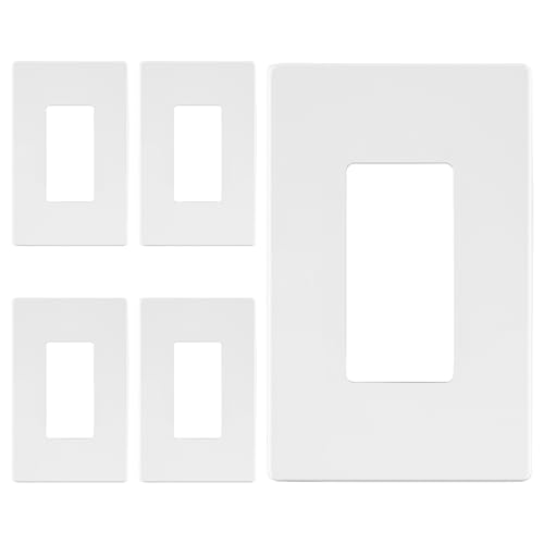 Image of LIDER Decorator Switch Cover, Screwless Wall Plate, Mid-Size 1-Gang 4.88 inch x 3.11 inch, LSWP-31M-W5P, UL Listed, Thermoplastic, Matte White, 5-Pack