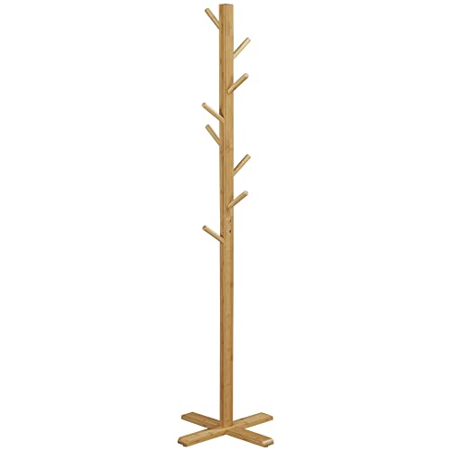 HOMCOM Perchero de Pie de Bambú, Perchero para Ropa con 8 Ganchos, Forma de Árbol, para Colgar Bolsas, Sombreros, en Pasillo, Entrada, Dormitorio, 49,5x49,5x178 cm, Natural