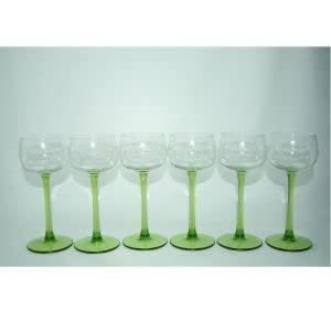 BOECKLING LOT DE 6 Verres A VIN D'ALSACE Pied Vert Decor CEPAGES D'ALSACE