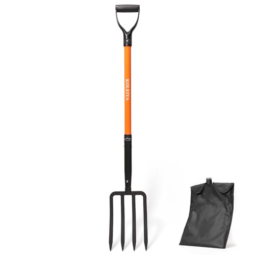 KOLEIYA 4-Tine Garden Fork,Heavy Duty Pitch Fork for Gardening,Digging Fork and Spading Fork for Loosening Soil,Compost Fork with Fiberglass Handle,45 Inch