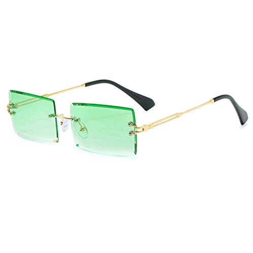 LASPOR Retro Rimless Rectangle Sunglasses for Women Men Tinted Lens Gold Metal Frameless Vintage Square Glasses