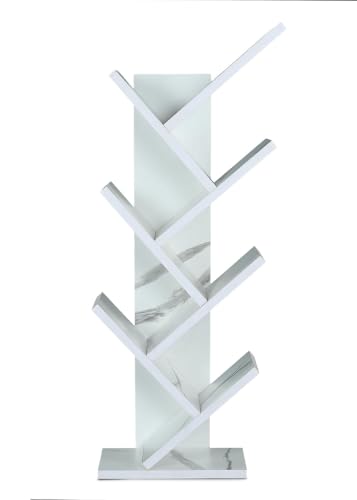 Image of SBF Furniture Modern Tree Shape Wood Bookcase, 7-Tier Book Rack, Storage Rack Shelves in Living Room, Free-Standing Books Holder Organizer, Space Saver for Home, Office, Set of 1 (DIY) (White)