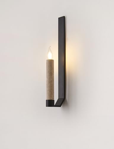 LVLVlech 21.6-inch Modern Linear Wall Sconce Alabaster Natural Marble Light Fixture Art Deco Black...