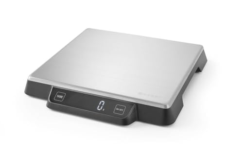 Foto von HENDI Digitale Küchenwaage, Haushaltwaage, für max 15kg, Präzision auf bis zu 1gr, mit eingebautem Digital-Display, 266x269x(H)34mm, Edelstahl
