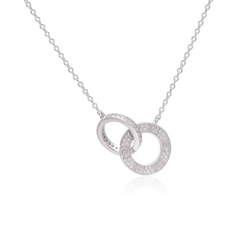 925 Sterling Silver Interlocking Circle Pendant Necklace for Women, 24K Yellow White & Rose Gold Plated, Adjustable Cable Chain with Cubic Zirconia, Minimalist Jewelry Gift2