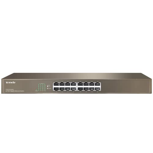 Image of Tenda TEG1016G, 16 Port Gigabit Switch, Unmanaged Rackmount Ethernet Switch with Traffic Optimization, Plug & Play, Fanless Quiet & Metal Design Network Switch, Limited Lifetime Protection