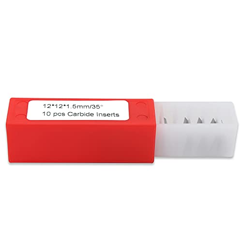 BINSTAK - K1215-12mm Square Corners Carbide Inserts 4 Edges (12mm lengthX12mm widthX1.5mm thick-35 Degree Cutting Angle), Pack of 10, Straight-Hole