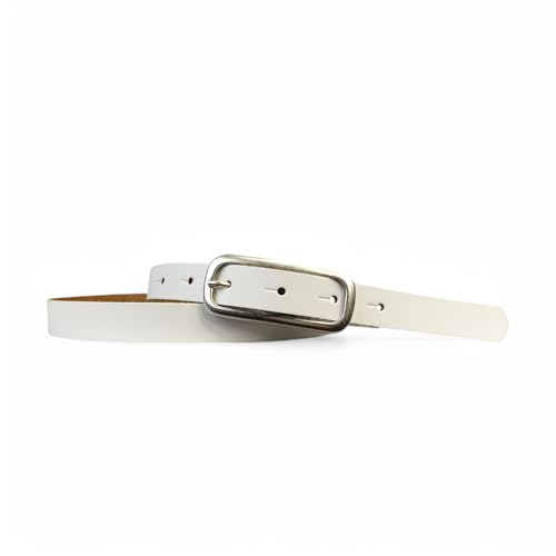 Fronhofer Leather Womens Belt Slim Silver Buckle 0.8 inch, Size:waist size 43.5 inch (110 cm), Color:White