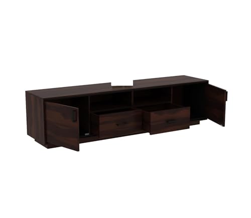 Image of Solid Wood TV Unit for Living Room 65 Inch Furniture - Wooden TV Unit with Storage Cabinet with 2 Drawr, 4 Shelves Wooden TV Cabinet for Living Room - Fits up to 65-Inch TV (Juan)