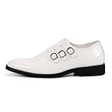 Men's Printed Oxford Dress Shoes,Fashion Metal Buckle Comfortable Pull-on Pointed-Toe Formal Shoes Business Wedding Slip-on Loafers for Men (White,12)