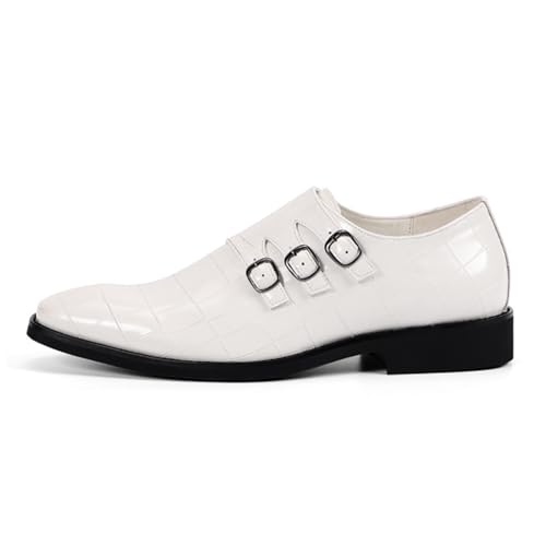 Men's Printed Oxford Dress Shoes,Fashion Metal Buckle Comfortable Pull-on Pointed-Toe Formal Shoes Business Wedding Slip-on Loafers for Men (White,12)