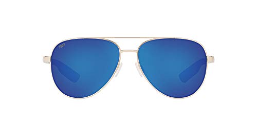Costa Del Mar Peli Polarized Aviator Sunglasses, Shiny Silver/Blue Mirrored Polarized-580P, 57 mm