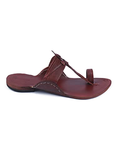 Image of KORAKARI Men Kolhapuri Chappal Handcrafted Sandal Smooth and Comfortable Flip Flops Slipper Stylish Anti Slip Design Genuine Leather Traditional Footwear.