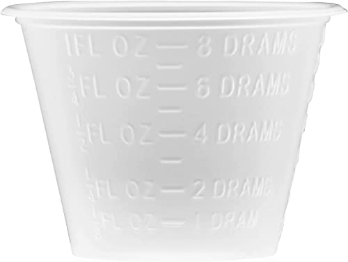 Image of Plastic Medicine Cups 5000 Small Disposable Graduated 1 OZ Measuring Cup with Embossed Measurements in Tablespoons, Drams, CC's, ML and OZ for Liquid and Dry Medication, Epoxy, Oils, Paint and Stain