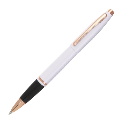 Image of Cross Calais White Lacquer Rollerball Pen with Rose Gold Appointments - Medium Point, Smooth Writing, Presented in a Luxury Gift Box