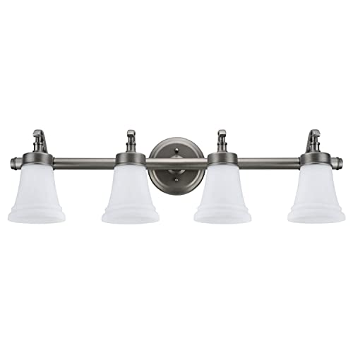 Image of Aspen Creative 62067, Three-Light Metal Bathroom Vanity Wall Light Fixture, 30 1 /2 inch Wide, Transitional Design in Rustic Pewter with White Opal Glass Shade