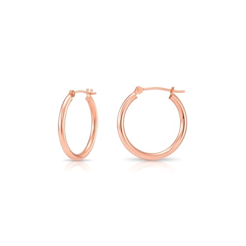 Image of 14K Rose Gold Classic Shiny Polished Round Hoop Earrings, 2mm tube