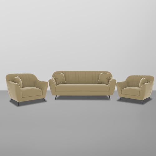 Image of Atticus 3+1+1 Seater Sofa Set for Living Room (Cream Colour) Premium Fabric Sofa