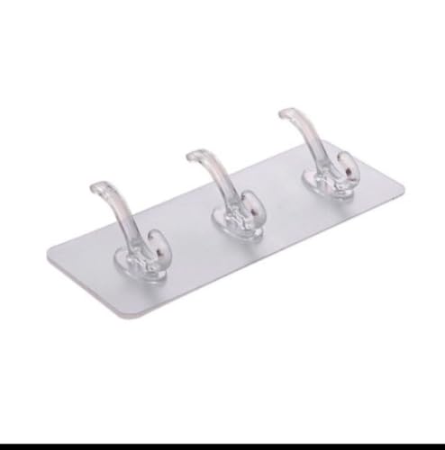 Image of KHEDU FAB 1 Pc's Self Adhesive Wall Hooks for Kitchen Organizer Hook for Wall Without Drilling for Home Kitchen Bathroom Bedroom Keys Bag Towels Hanger for Hanging Clothes Strong (3-Hook-Hanger)