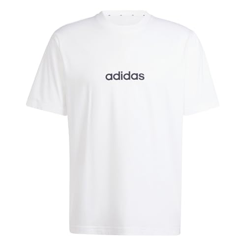adidas Men's Essentials LINEAR Single Jersey Tee, White/Black, XL