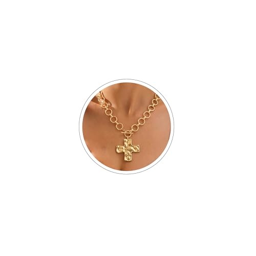 Carffordo Cross Necklace for Women - 14K Gold Plated Cross Pendant Necklaces Dainty Toggle Clasp Choker Chunky Charm Christmas Jewelry