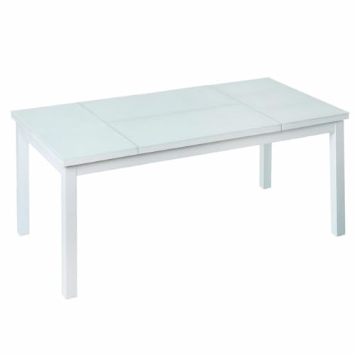 LOLAhome Mesa de Centro elevable para Exterior de Aluminio Blanco y Cristal Templado, de 120x60x48 cm, Modelo Agnes