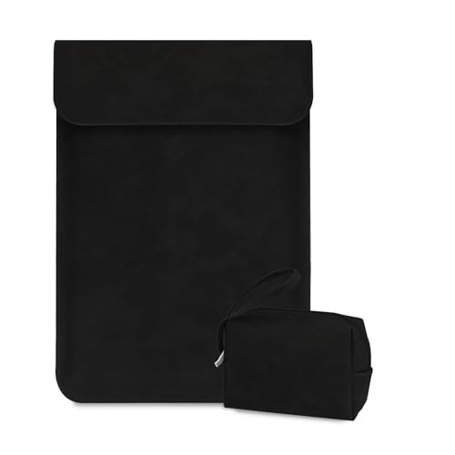 Funda de portátil 15-16 pulgadas en cuero PU negro con bolsa de accesorios para MacBook HP y Lenovo