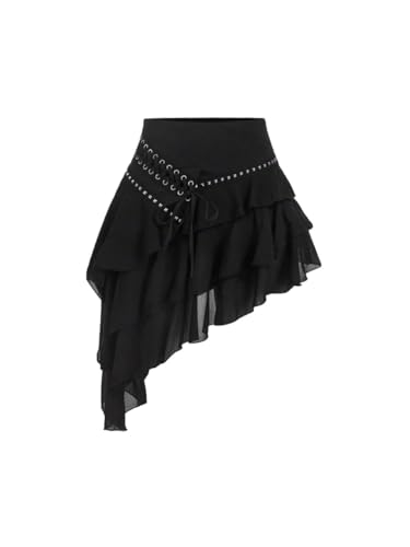 Women's Flowy Trendy Skirt Asymmetric Hem Low Waist Skirt