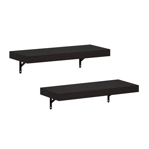 Image of Furinno Tanna Floating Shelves for Wall Set of 2, 22-Inch Wall Shelf, Triple Thick Floating Mounted Shelf, for Bathroom, Home Office, Living Room, Tobacco Oak