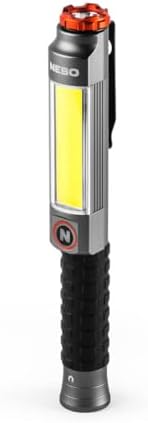 NEBO Big Larry 3 Work Light, 600 Lumen Flashlight with COB Work Light, Pocket Clip Magnetic Base for Hands-Free Lighting, Portable COB LED Dimmable Flashlight, Hazard Light-Red