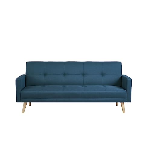 CONCEPT FÁBRICA | Sofá escandinavo Convertible de 3 plazas de tela | Sofá con Reposabrazos | Wooden Azul Pato | Cojines adicionales Desenfundables | 180 x 97 x 87 cm | Comodidad Diseño resistente