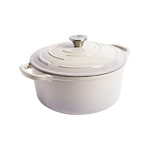 Larder & Vine Enameled Cast Iron Dutch Oven with Lid – Oversized Handles, Dome Lid, Dutch Oven for Sourdough Bread Making – 5.7QT/5.4L – (Stone)