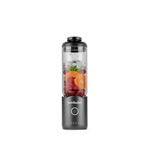 nutribullet Flex 590ml - tragbarer Smoothie-Mixer mit Trinkdeckel, zerkleinert Eis und gefrorene Früchte, USB-C, Trageschlaufe, BPA-freier Becher, leicht zu reinigen, Stahlgrau (NBP013GM)