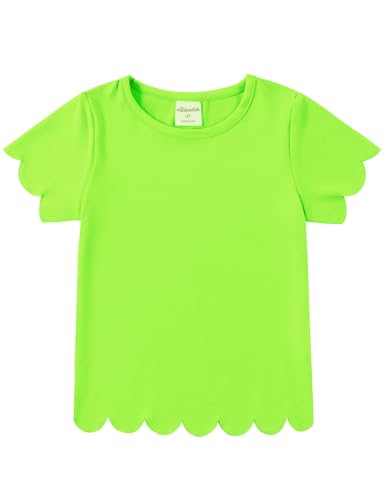 Noomelfish Girls Short Sleeve Scalloped Edge T-Shirts Casual Cute Summer Tee Tops Blouse (5-12 Years)
