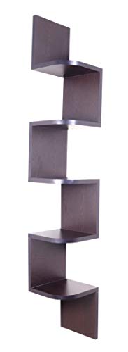 Image of Madhuran Enginreed Wood Wall Mounted Zig Zag Corner Shelf Tiers 5 (Matte, Wenge) / Home Decor Items Living Room Bedroom Office Multipurpose Storage Organizer Rack Shelves