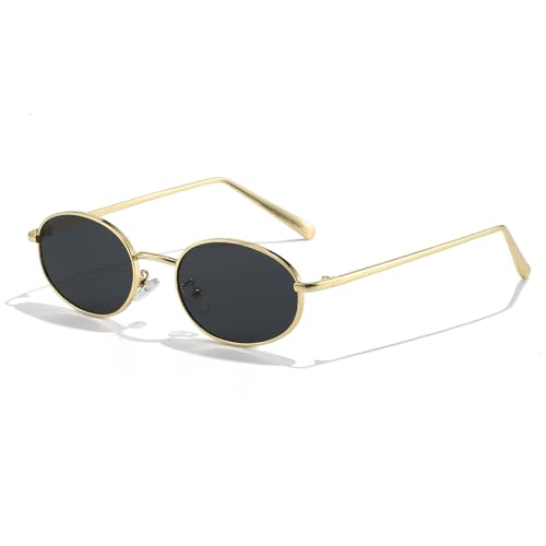 Retro Oval Sunglasses for Women Men 90s Trendy Small Round Gold Sun Glasses Fashion Narrow Metal Frame Shades