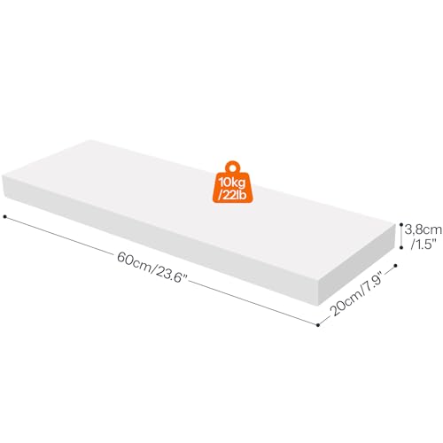 HOOBRO Floating Shelves for Wall, Wall Mounted Shelf Set of 2, 23.6" Hanging Shelf with Invisible Brackets, for Wall in Bathroom, Bedroom, Toilet, Kitchen, Living Room, Office, White WT60BJ01