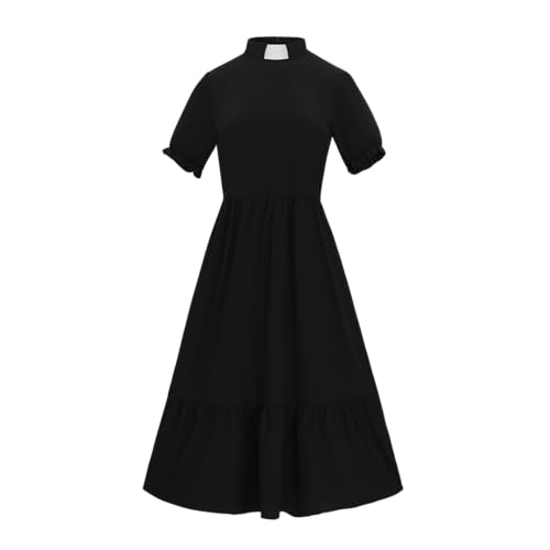 Mambabacosp Womens Short Sleeve Church Dress Clergy Tab Insert Collar Priestess Dress (US Alpha Small Regular Regular Black)