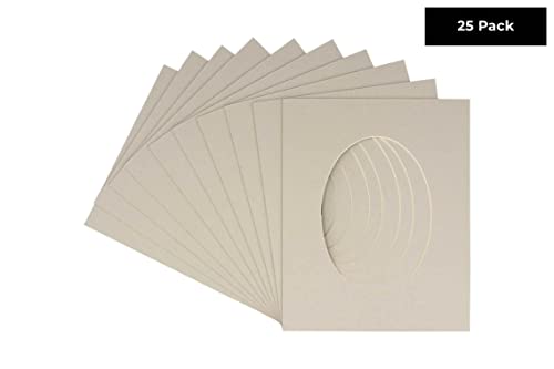 CountryArtHouse Grey Acid Free 11x14 Oval Picture Frame Mat with White Core Bevel Cut for 9x12 Pictures - Fits 11x14 Frame - Pack of 25 Matboards