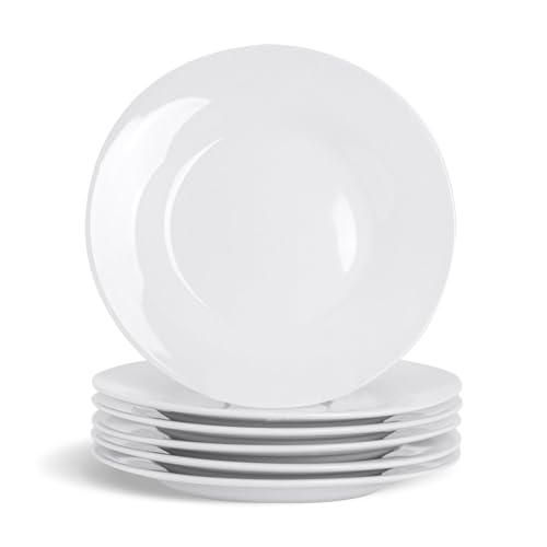 Argon Tableware 6X White 15.4cm (6 Inch) Wide Rimmed Side Plates - Desert Serving Dinner Set Bread Plate - Dishwasher and Microwave Safe Ceramic