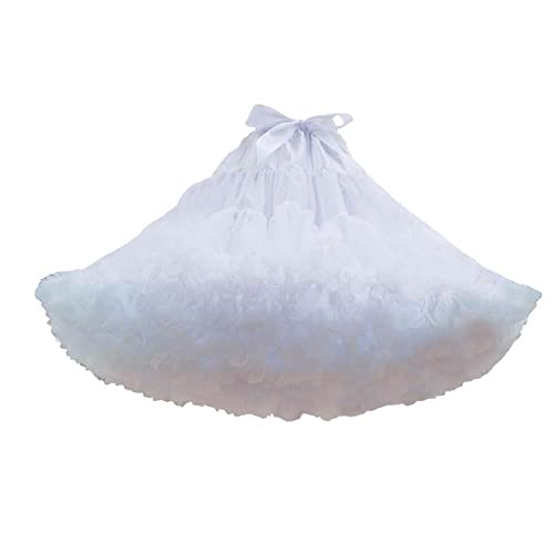 Meihuida Women White Fluffy Skirt Petticoat Elastic Waist Puffy Skirt 21.65 Inch
