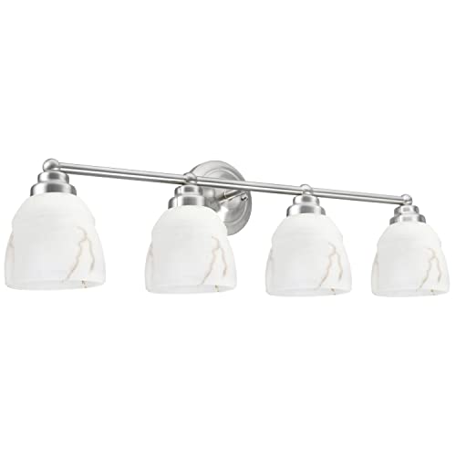 Image of Aspen Creative Satin Nickel 62193-1, Four Metal Bathroom Vanity Wall Light Fixture, 4 3 /4 inch Wide, Transitional Design Faux Alabaster Glass Shade