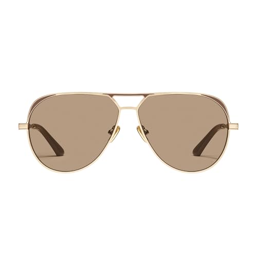 QUAY OPEN TAB 76809 63mm Brushed Gold Doe/TAN Aviator Sunglasses for Women + BUNDLE with ACCESSORY EYEWEAR KIT