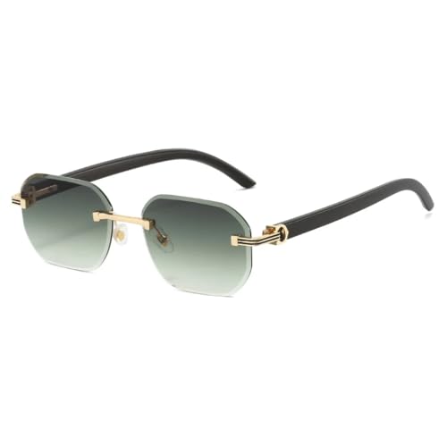 Lunettes de soleil sans monture chic avec branches texturées bois géométriques