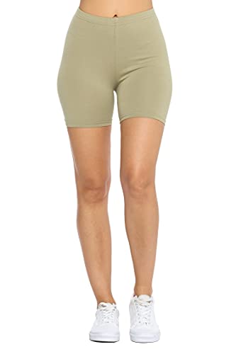 Khanomak Women's High Waist Cotton Blend Biker Shorts Dance Sports Under Garment (Olive, Small)